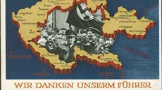 Nmecká pohlednice vydaná jako dík vdci za osvobození Sudet v roce 1938.