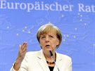 Nmecká kancléka Angela Merkelová na tiskové konferenci v summitu v Bruselu...