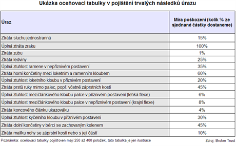 Ukzka oceovac tabulky v pojitn trvalch nsledk razu