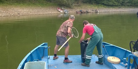 Pracovníci Povodí Moravy spolen s rybái o víkendu vytahovali z Vranovské...