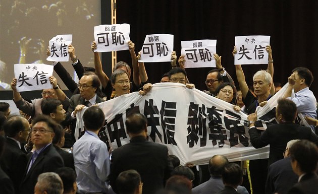 Hongkongské zákonodárce z Demokratické strany vyvedla z kongresového sálu
