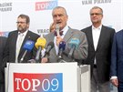 Předseda TOP 09 Karel Schwarzenberg hovoří na oficiálním zahájení předvolební...