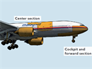 Pehled zatím identifikovaných ásti trupu letu MH17 (jsou vyznaeny lut)....