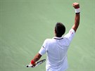 Novak Djokovi se raduje po zisku fiftýnu ve 4. kole US Open