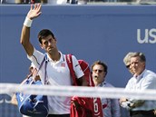 Srbsk tenista Novak Djokovi se lou po prohranm semifinle US Open.