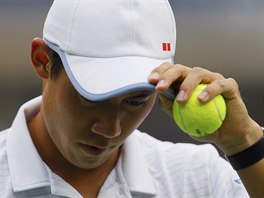 Japonsk tenista Kei Niikori peml, jak bude hrt ve finle US Open proti...