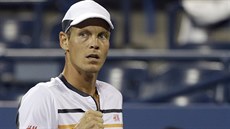 eský tenista Tomá Berdych se raduje z povedené výmny v osmifinále US Open.