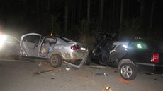 Tragická srá�ka nissanu a octavie u Batelova na Jihlavsku.