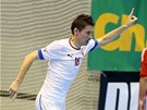 Michal Belej slaví gól v utkání eské futsalové reprezentace proti Madarsku. 