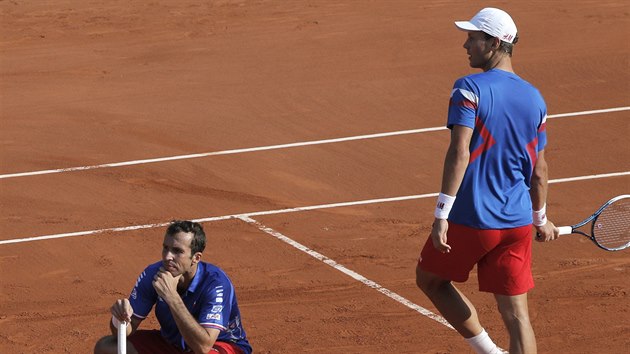 et tenist Radek tpnek (vlevo) a Tom Berdych prohrli tyhru v daviscupovm semifinle ve Francii.