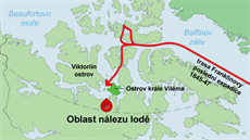 MAPA: Oblast nálezu lodi Erebus