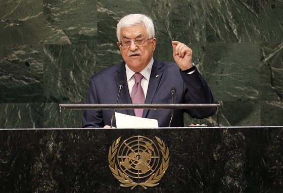 Předseda palestinské samosprávy Mahmúd Abbás během svého projevu na zasedání...