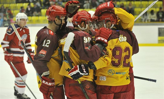 Gólová radost jihlavských hokejist v utkání s Havlíkovým Brodem