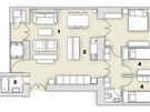 Pdorys: 1/ obývací prostor, 2 kuchy, 3/ lonice, 4/ dtský pokoj, 5/ koupelna