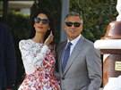 Amal Alamuddinová a George Clooney druhý den po svatb (Benátky, 28. záí 2014)