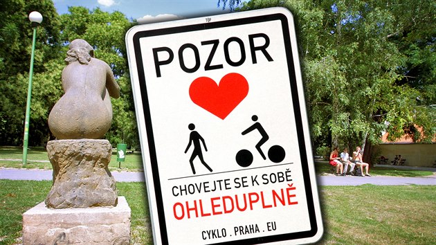 Na pražské Kampě se objeví značka vyzývající k ohleduplnosti mezi chodci a cyklisty.