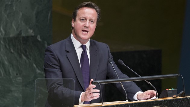 Britsk premir David Cameron bhem projevu ped Valnm shromdnm OSN (24. z 2014)