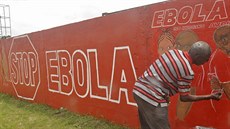 Místní liberijský malíř maluje na venkově obraz, který má vzdělávat proti...