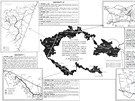 Dobová schematická mapka zachycuje rozsah odstoupeného území a jeho dlení na...