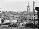 Námstí v Trutnov v íjnu 1938, patin vyzdobené na pivítání nových vládc