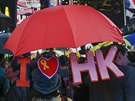 Demonstrace na podporu Hongkongu v New Yorku (1. íjna 2014).