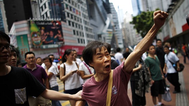 Protestujc v Hongkongu (1. jna 2014).