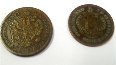 Mince mají hodnotu jeden a� dvacet krejcar� a byly vyra�eny v letech 1859 a�...