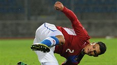 Luká� Landovský v reprezenta�ním dresu v utkání proti Francii. 