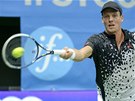 FORHEND. Tomá Berdych ve finále turnaje ve Stockholmu. 