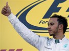 Lewis Hamilton slaví triumf ve Velké cen Ruska.
