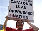 Katalánci jsou utlaovaný národ, stojí na transparentu jednoho z demonstrant...