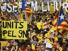 Demonstrace za katalánskou nezávislost na námstí Catalunya v Barcelon (19....