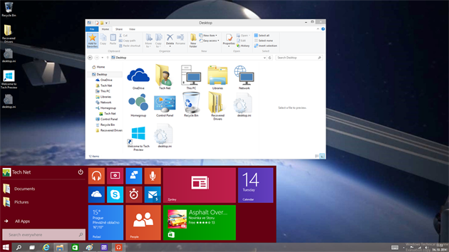 Nabdku Start ve Windows 10 mete horizontlnm tahem zmenovat a zrove roztahovat, aby vm na ploe nepekela. Microsoft tak mnil design nkterch ikonek, jak je patrn z otevenho okna Desktop.