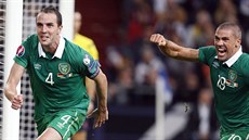 Irský fotbalista John OShea (4) slaví svj gól proti Nmecku.