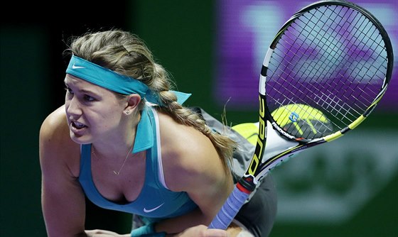 Kanadská tenistka Eugenie Bouchardová v duelu s Anou Ivanoviovou ze Srbska.