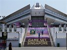 Pohled na halu, která v Singapuru hostí prestiní tenisový Turnaj mistry.