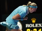 POJ! eská tenistka Petra Kvitová pedvádí v utkání proti arapovové na...