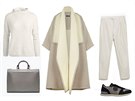 edý maxi kabát, Marks&Spencer, 5199 K; bílý svetr, Lindex, 699 K; kalhoty z...
