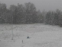 Sníh zachytily kamery eského hydrometeorologického ústavu i na krunohorském...