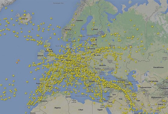 Leteck provoz nad Evropou v ter 4. listopadu krtce po 15 hodin