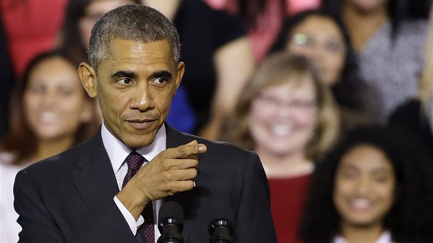 Americký prezident Barack Obama během svého projevu ve státě Rhode Island (31. října 2014).
