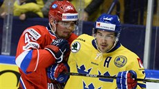 Momentka z utkání Švédsko vs. Rusko v rámci Karjala Cupu.