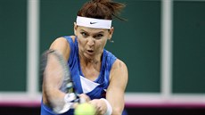 SOUSTEDNÍ. eská tenistka Lucie afáová ve finále Fed Cupu proti Nmecku.