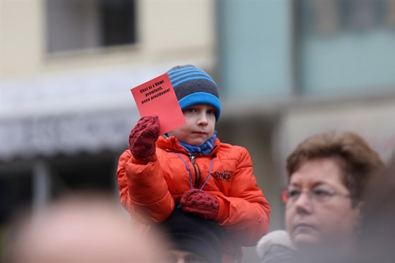 Také v Brně přišli lidé prezidentovi Milošovi Zemanovi vystavit červenou kartu.