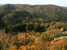 Západní okraj Hohntejnu prudce spadá do údolí íky Polenz.