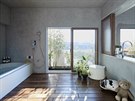 Pohled z vany. Z koupelny lze vyjít na dlouhý balkon nebo si mete pi koupeli...