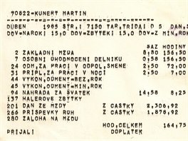 První výplata po vojn v dubnu 1985.