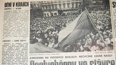 Mladá fronta z listopadu roku 1989 a Lubas�v �lánek o demonstraci v Liberci.