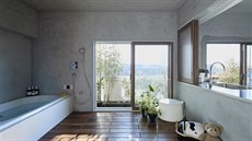 Pohled z vany. Z koupelny lze vyjít na dlouhý balkon nebo si mete pi koupeli...