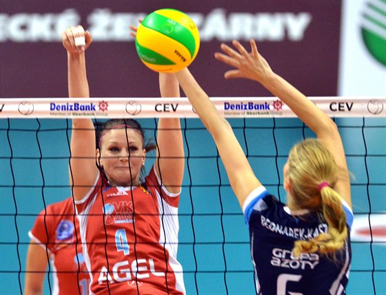 V AKCI. Prost�jovská volejbalistka Stefanie Kargová v zápase Ligy mistry� proti...
